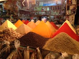 barrels of spices in a market