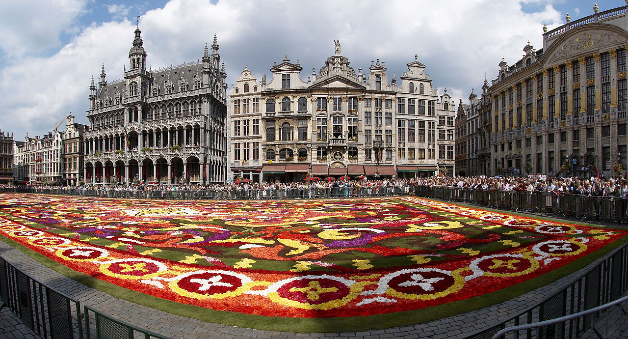 flowers carpeting a square in Brussels